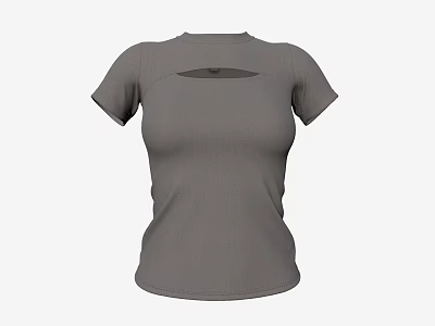 Gray Short Sleeve T shirt With Front Cutout Design For Women Casual Wear 3d model