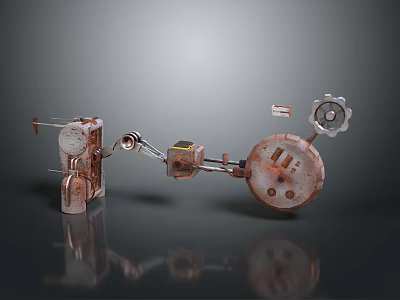 Rusty Intelligent Machine With Metal Mechanical Arm And Gear Components 3d model