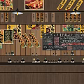 Traditional Japanese Restaurant Interior Featuring Colorful Poster Ceiling Wooden Walls Blackboard Menu And Bar Counter