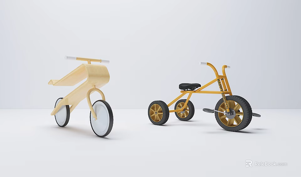 Children's Bikes Wooden And Metal Modern Design With Two Three Wheels 3d model 