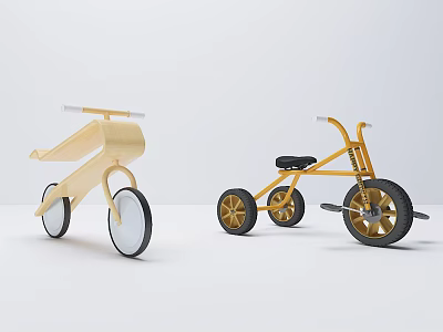 Children's Bikes Wooden And Metal Modern Design With Two Three Wheels 3d model