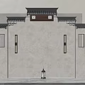Traditional Chinese Background Wall With Black Tile Top Wooden Accent Pillars Lantern And Green Plant