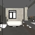 Modern Bathroom Interior With Glass Shower Free Standing Bathtub Double Vanity And Marble Countertop