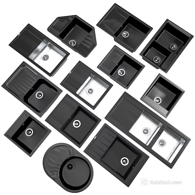 Multiple Kitchen Sinks In Various Modern Designs With Single Double Bowl Options 3d model 