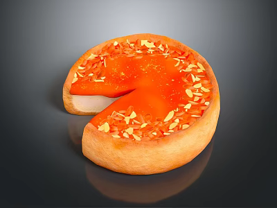 Orange Round Dessert Pie Topped with Orange Sauce Sprinkled with Crumbs Sliced Revealing White Filling 3d model