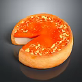 Orange Round Dessert Pie Topped with Orange Sauce Sprinkled with Crumbs Sliced Revealing White Filling