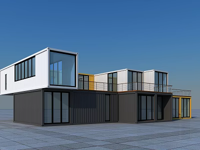 Modern Container Building Design With Multiple Containers Large Windows And Balcony 3d model