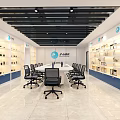 Modern Office Meeting Room With Long Table Black Chairs Display Cabinets And Large Windows