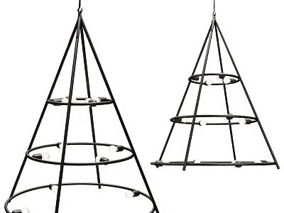 Black Metal Cone Shaped Multi Layer Chandeliers With Bulbs Design 3d model