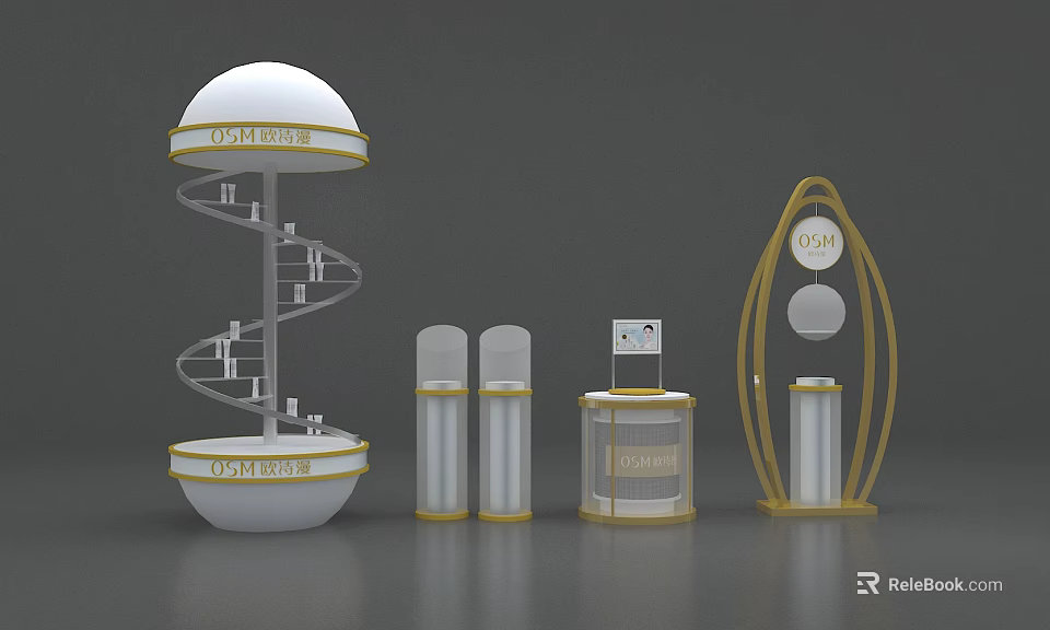 Modern Spiral Shelf And Gold Frame Display For Candle Products With Transparent Design 3d model 