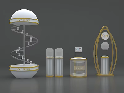 Modern Spiral Shelf And Gold Frame Display For Candle Products With Transparent Design 3d model
