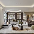 Modern Living And Dining Area Interior With Sofa Dining Table Shelves And Plants