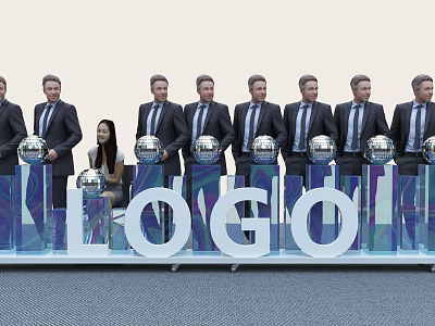 Commercial Equipment For Business Events With Silver Spheres And Logo 3d model