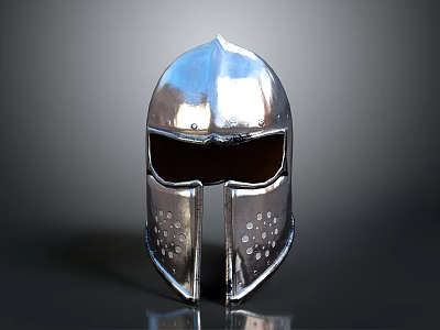 Medieval Weapon Helmet in Silver with Face Mask and Decorative Side Holes 3d model