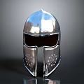 Medieval Weapon Helmet in Silver with Face Mask and Decorative Side Holes