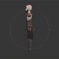 3D Warrior Character With Red White Face Paint Gray Brown Outfit And Arms Outstretched Pose