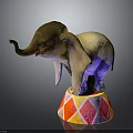 Decorative Small Elephant Figurine Standing On Vibrant Colorful Diamond Pattern Base 3d model