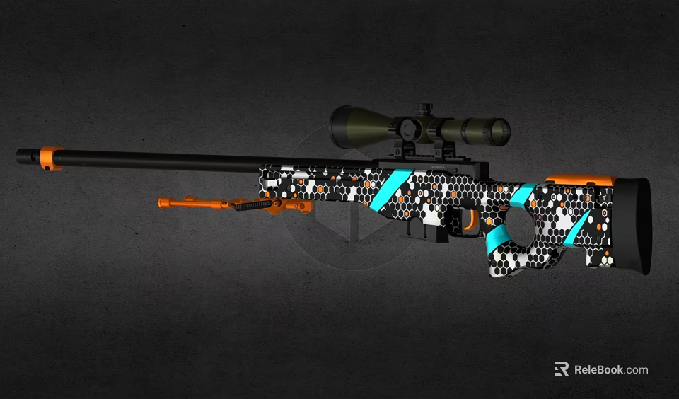 High Quality Tactical Camouflage Rifle With Scope And Blue White Pattern Design 3d model