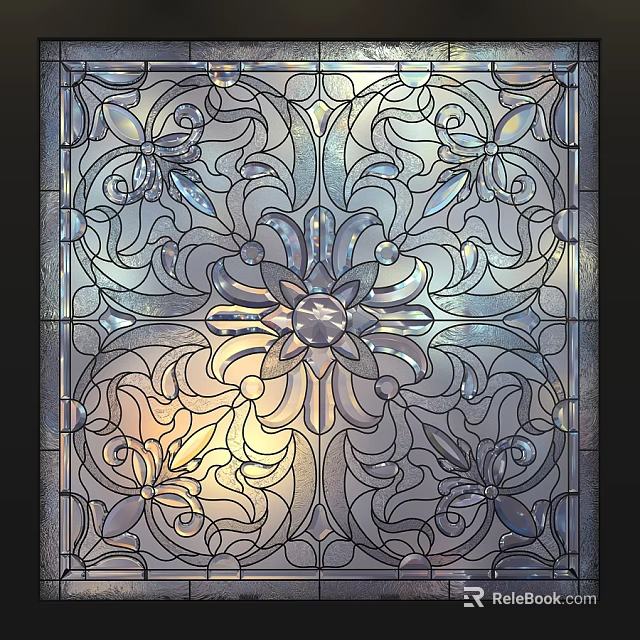 Intricate Carved Window With Detailed Floral Patterns And Stained Glass Design 3d model 