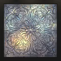 Intricate Carved Window With Detailed Floral Patterns And Stained Glass Design