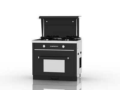 Modern Black And White Kitchen Gas Stove Oven Appliance With Control Knobs For Cooking 3d model