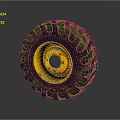 Vintage Recycled Tire Shaped Decorative Ornament Combination With Yellow Center And Worn Texture