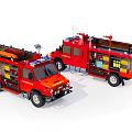 Two Red Electric Toy Fire Trucks with Detailed Ladders and Equipment