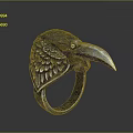 Hardware Crafted Raven Head Ring Blue Metal Design With Feather Details