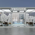 Modern Exhibition Booth for YIHO Group With Glass Structure Interior Tables Chairs And Decor Elements
