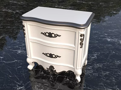 Classic White Bedside Table With Two Drawers And Black Decorative Handles 3d model