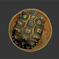 Ornate Turtle Shell Shaped Weapon With Colorful Gemstones And Golden Accents On Decorative Base