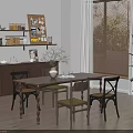 Modern Dining Area Interior Design With Wooden Table Green Chairs Cabinet Shelves And Potted Plant