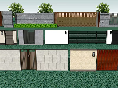 Diverse Entrance Gate Designs With Wooden Metal Stone And Green Grass Surroundings 3d model