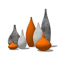 Decorative Ceramic Vessels in Orange Gray and White with Various Shapes and Sizes