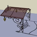 Decorative Garden Pergola Design Featuring Ornate Ironwork Curved Top and Hanging Lanterns