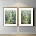 Abstract Painting In Wooden Frame With Green Gold Natural Textures Design