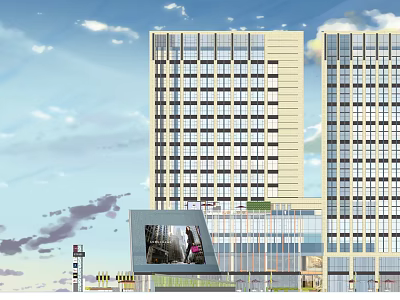 Modern Twin Tower Hotel Building With Glass Curtain Wall And Commercial Base 3d model