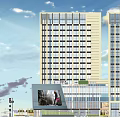 Modern Twin Tower Hotel Building With Glass Curtain Wall And Commercial Base