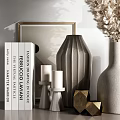 Modern Minimalist Home Decorative Ornament Set With Dried Pampas Grass Vase Books And Geometric Accents