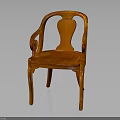 Classic Orange Wooden Chair With Curved Armrests And Carved Seat Design