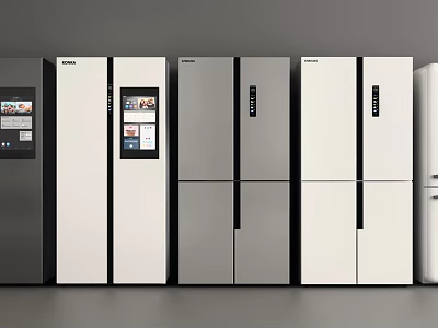 Modern Refrigerator Collection In Gray And White With Digital Screens And Double Doors 3d model