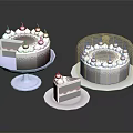 Delicious Chocolate Cake Topped With Cherries And Cream Sliced On Pedestal Tray And Covered Whole