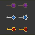 Decorative Metal Keys With Colored Gemstones In Various Shapes And Shiny Finish