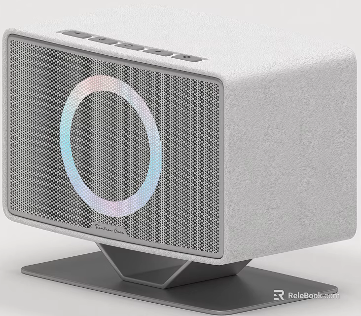 Smart Speaker With Gray Mesh Design Circular Light Ring And Stable Stand Base 3d model 