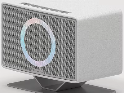 Smart Speaker With Gray Mesh Design Circular Light Ring And Stable Stand Base 3d model