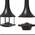 Modern Black Fireplace Design With Flames And Stylish Metal Frame Structure 3d model