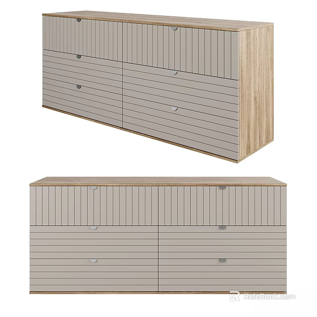 Light Gray And Oak Storage Cabinet With Vertical Striped Drawers Design 3d model