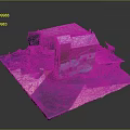Small Building Model With Red And Blue Painted Walls Roof And Window Details