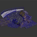 Abandoned Old Car In Ruins With White Bridge Barrels And Stone Debris