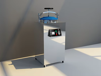 Industrial Equipment With Stainless Steel Body Blue Lid Digital Control Panel And Wheels 3d model